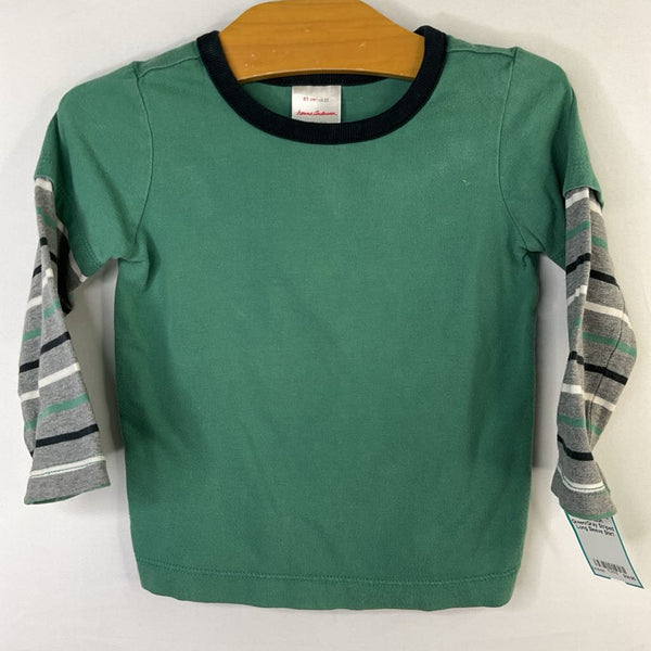 Size 2 (85): Hanna Andersson Green/Gray Striped Long Sleeve Shirt