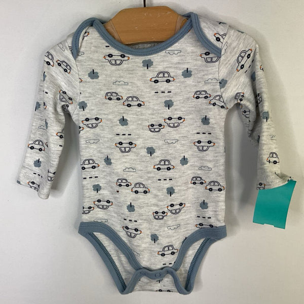 Size 3-6m Renee Rafe Gray/Blue Cars Long Sleeve Onesie