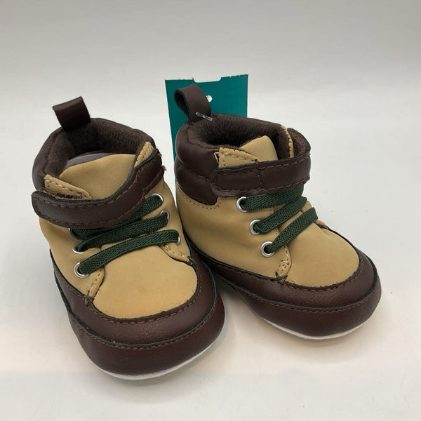 Size 3-6m: First Steps Brown/Green Crib Sneakers NEW