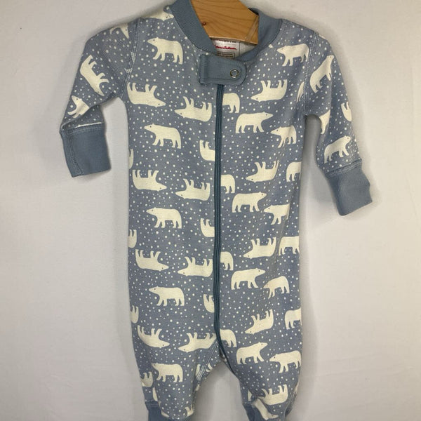 Size 0-3m (50): Hanna Andersson Blue/White Polar Bears Organic Cotton 1pc Zip-Up PJs