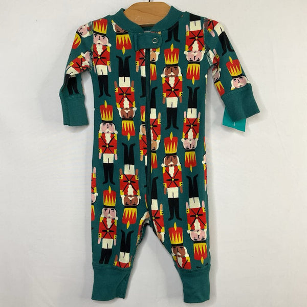Size 0-3m (50): Hanna Andersson Green/Multi Nutcrackers Organic Cotton 1pc Zip-Up Holiday PJs