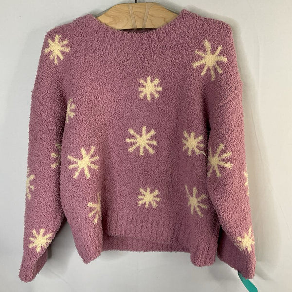 Size 4 (100): Hanna Andersson Purple/White Snowflakes Fuzzy Sweater