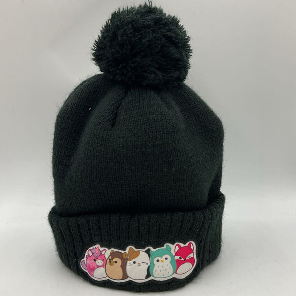 Size OS Youth: Squishmallows Black/Colorful Character Applique Pompom Beanie