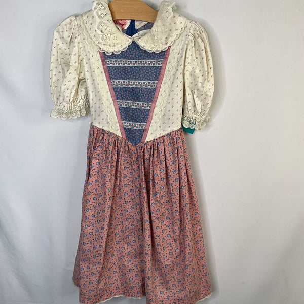 Size 4: Handmade White/Pink/Blue Floral Lace Collar Dress