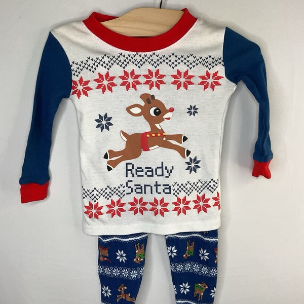 Size 18m: White/Blue/Red Rudolph 2pc Holiday PJs