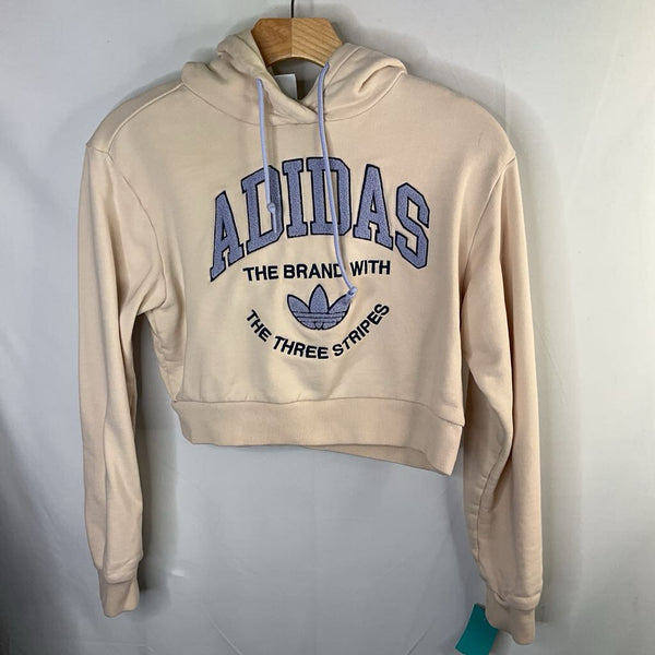 Size 10-12: Adidas Pink/Blue Logo Cropped Pullover Hoodie