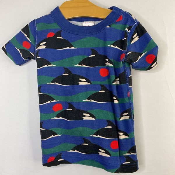 Size 3 (90): Hanna Andersson Blue/Multicolor Sunset Whales Organic Cotton 2pc Shorty PJs