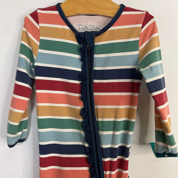 Size 12-18m: Ruffle Butts Rainbow Striped Zip-Up Footy PJs