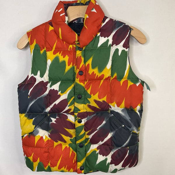 Size 7-8: Lands End Navy Yellow/Colorful Print Puffer Vest