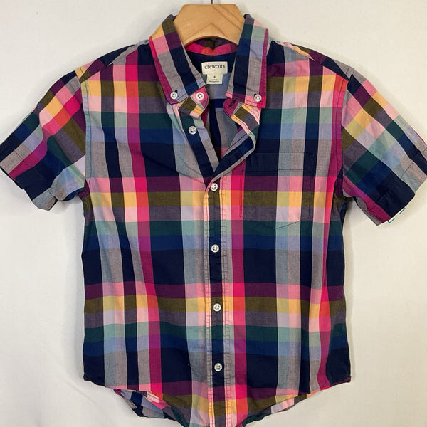 Size 8: Crewcuts Blue/Pink/Yellow Plaid Short Sleeve Button-Up Shirt