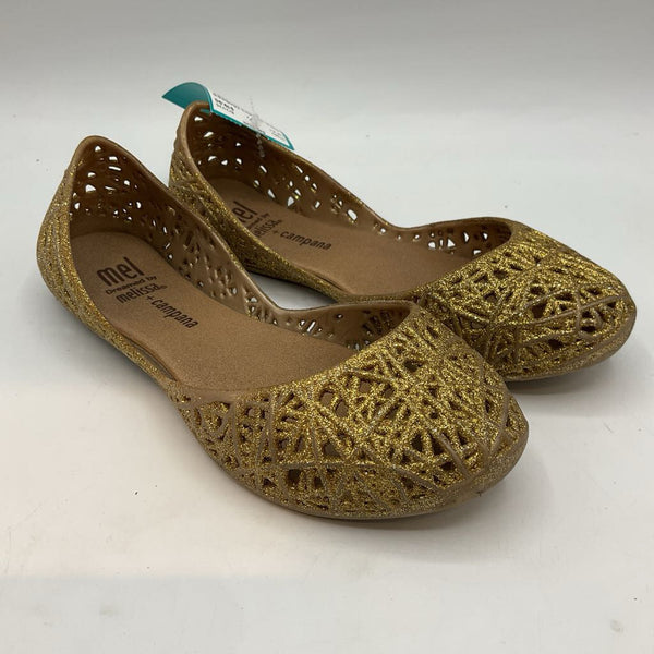 Size 11: Mini Melissa Gold Sparkle Jelly Flats