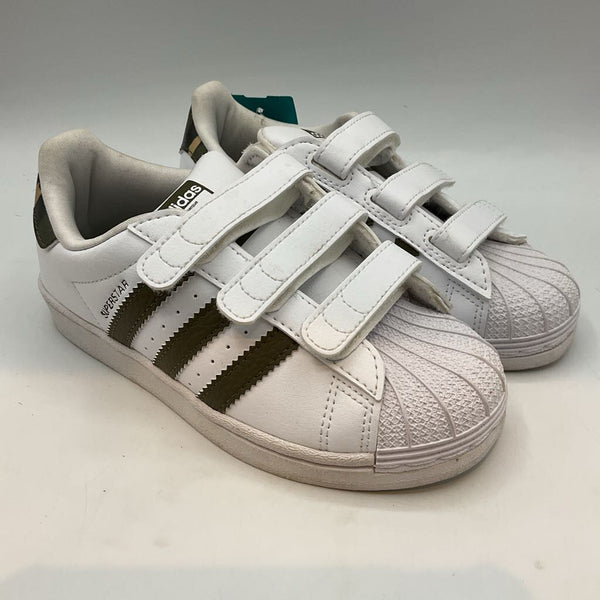 Size 12: Adidas White/Green Camo Trim Velcro Strap Sneakers