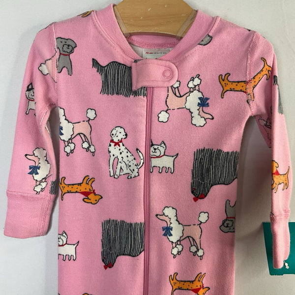Size 6-12m (70): Hanna Andersson Pink/Colorful Doggies Organic Cotton 1pc Zip-Up PJs
