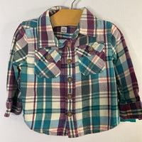 Size 9-12m: Tea Purple/White/Blue Plaid Flannel Button-Up Shirt