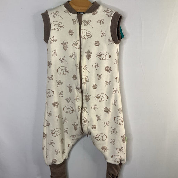 Size 6-12m: Baby in Merion Beige Bunnies Merino Wool Sleep Suit