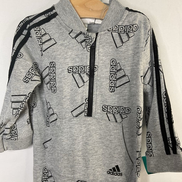 Size 12m: Adidas Gray/Black Logo 1/2 Zip Romper