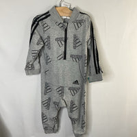 Size 12m: Adidas Gray/Black Logo 1/2 Zip Romper