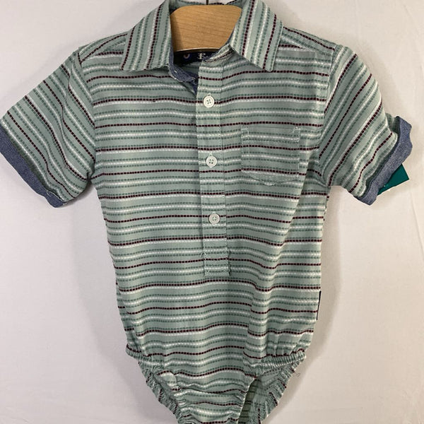 Size 6-9m: Ben Sherman Green/Purple/White Button-Up Onesie