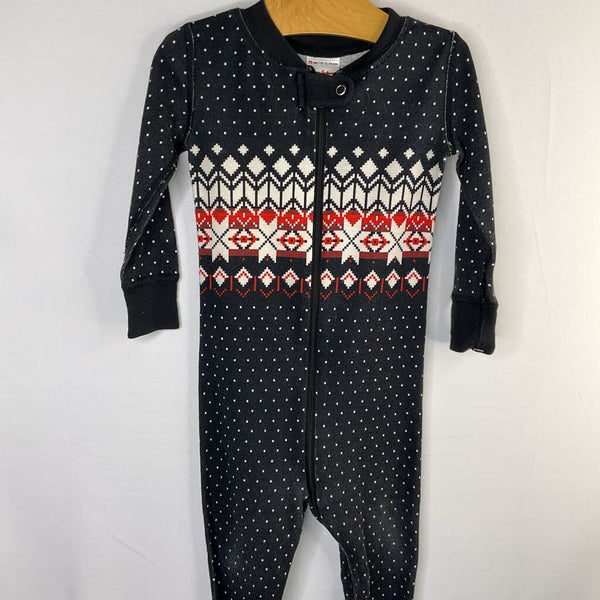 Size 12-18m (75): Hanna Andersson Black/White/Red Fair Isle Organic Cotton 1pc Zip-Up Holiday PJs