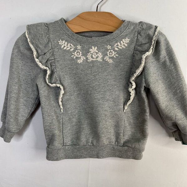 Size 18-24m: Janie and Jack Gray/White Floral Ruffle Trim Sweatshirt