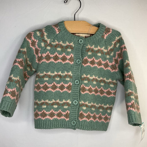 Size 18m: Babycottons Blue/Pink/Brown Button-Up Cardigan