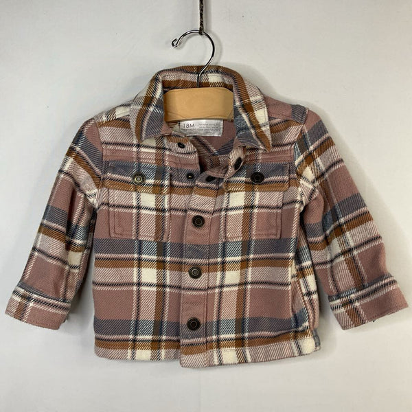 Size 18m: Little Co Pink/Gray/Brown Flannel Snap-Up Shirt