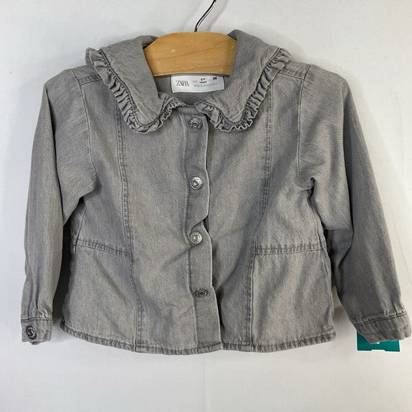 Size 18m: Zara Gray Denim Ruffle Collar Blouse