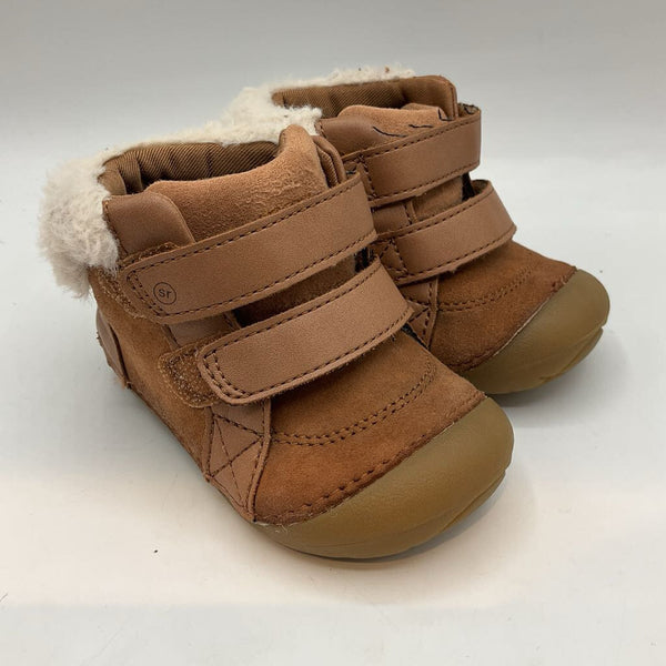 Size5.5: Stride Rite Brown/White Fleece Trim Velcro Strap Boots