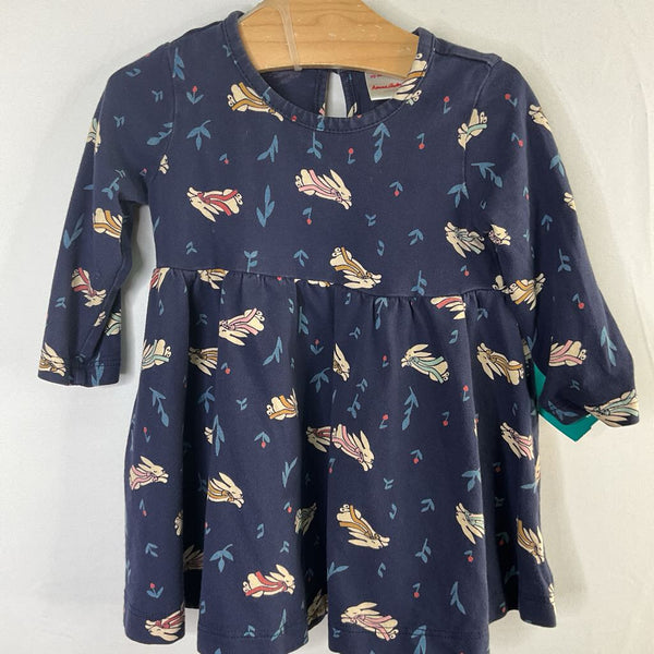 Size 6-12m (70): Hanna Anderson Navy/Multi Bunnies Long Sleeve Dress