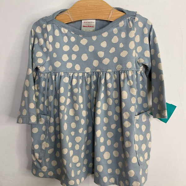 Size 6-12m (70): Hanna Anderson Blue/White Spots Long Sleeve Pocket Dress