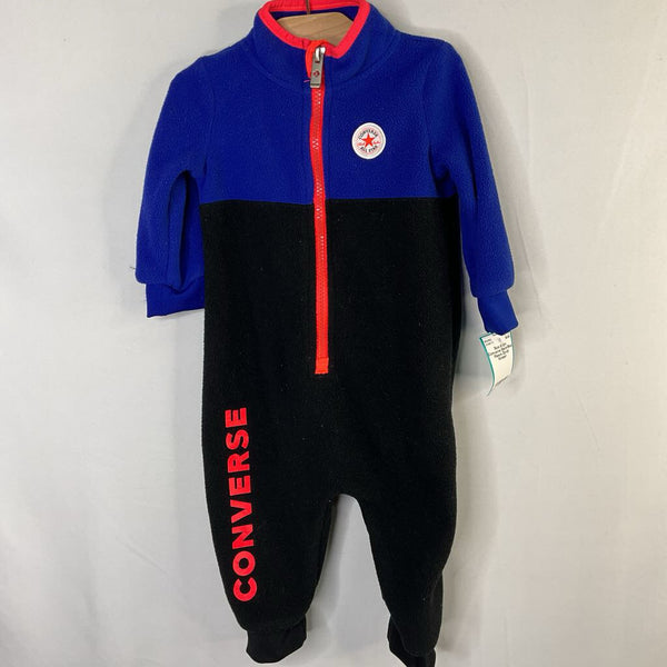 Size 9-12m: Converse Black/Blue Fleece Zip-Up Romper