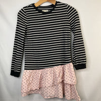 Size 7-8: Tucker + Tate Gray/White/Pink Stripes/Dots Long Sleeve Dress