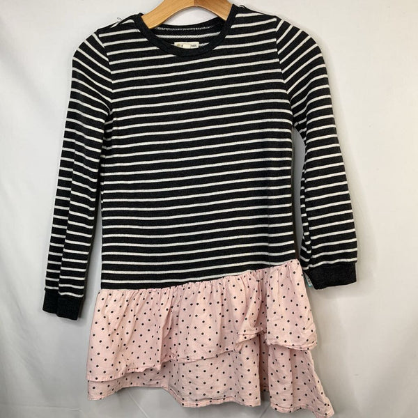 Size 7-8: Tucker + Tate Gray/White/Pink Stripes/Dots Long Sleeve Dress