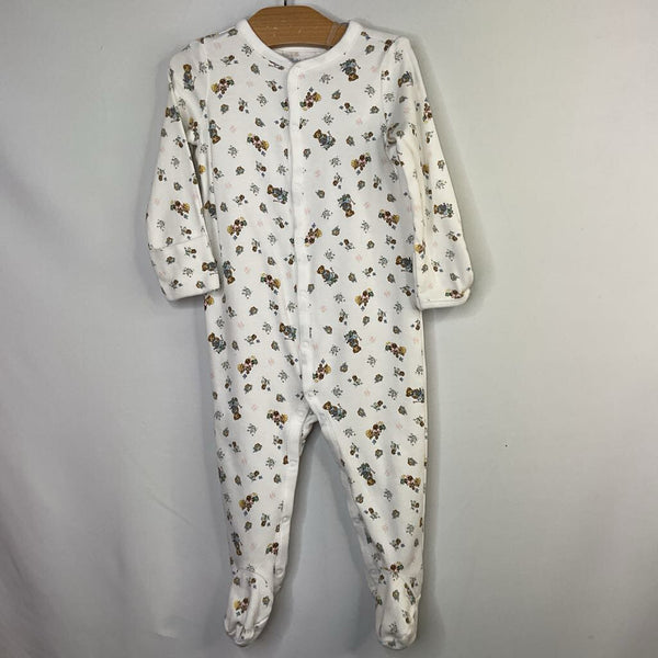 Size 9-12m: Ralph Lauren White/Multi Teddy Floral Snap-Up Footy Romper