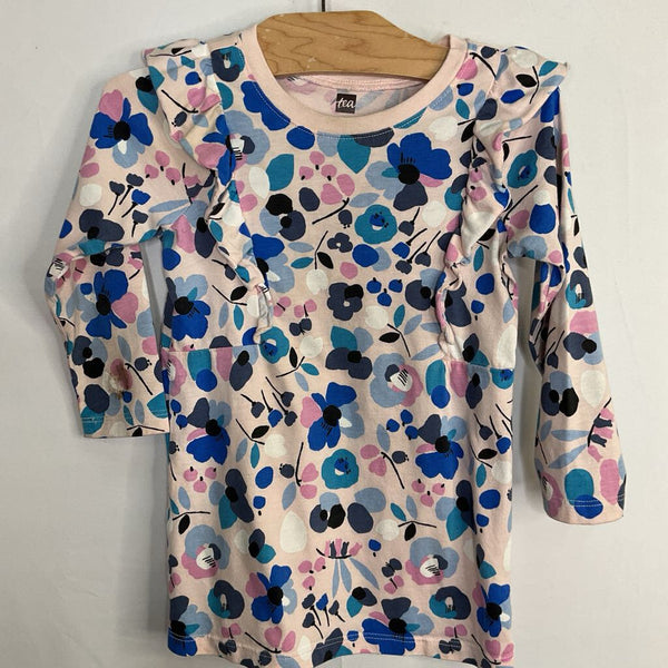 Size 2: Tea Purple/Blue Floral Ruffle Trim Long Sleeve Dress REDUCED