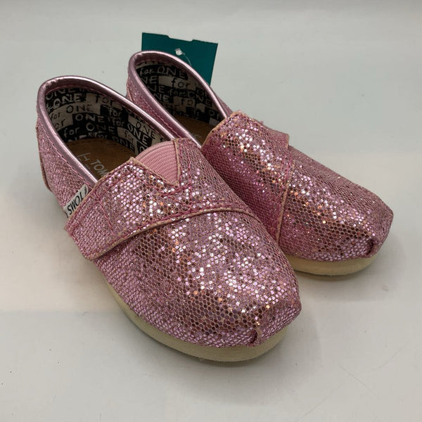 Size 6: Toms Pink Shimmer Velcro Strap Shoes
