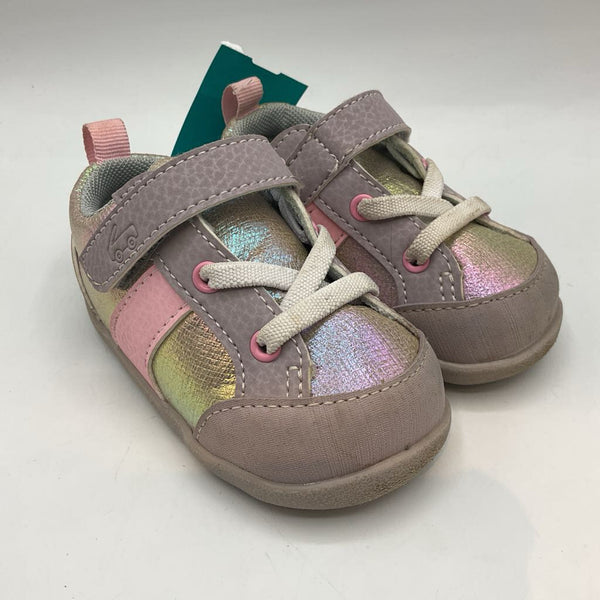 Size 5: See Kai Run Purple/Pink Shimmer Velcro Walker Sneakers