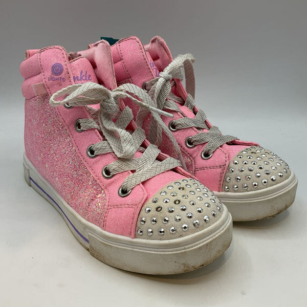 Size 1Y: Skechers Pink Sparkle Lace/Zip Sneakers