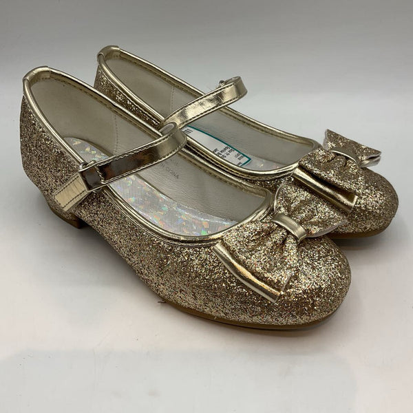 Size 1Y: Stelle Gold Sparkle Bow Mary Janes