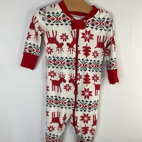 Size 3-6m (60): Hanna Andersson Red/White/Green Fair Isle Reindeer Organic Cotton 1pc Zip-Up Holiday PJs