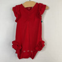 Size 3-6m: Kate Quinn Red Bamboo Ruffle Trim Onesie