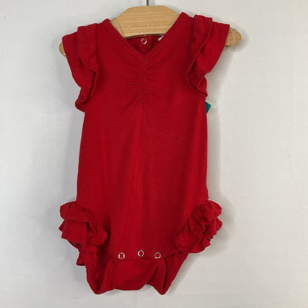 Size 3-6m: Kate Quinn Red Bamboo Ruffle Trim Onesie