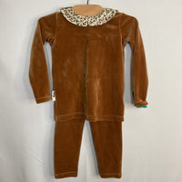 Size 2: Maniere Baby Brown Velvet 2pc Blouse/Pants Set