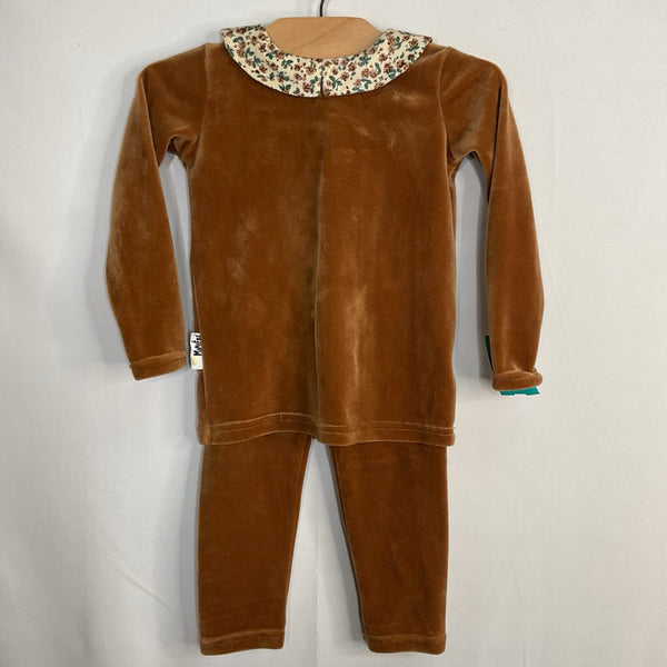 Size 2: Maniere Baby Brown Velvet 2pc Blouse/Pants Set