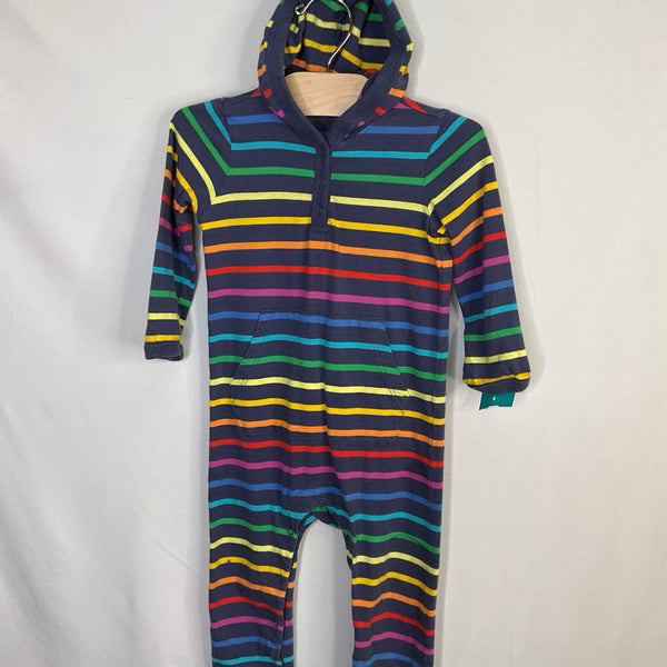 Size 18-24m: Primary Blue/Rainbow Striped Hooded Romper