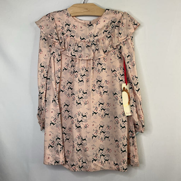 Size 2-3: Ruby & Bloom Pink/Green Reindeer Long Sleeve Holiday Dress NEW w/ Tags