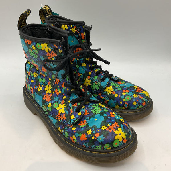 Size 2Y: Dr. Marten's Blue/Colorful Floral Zip/Lace Boots