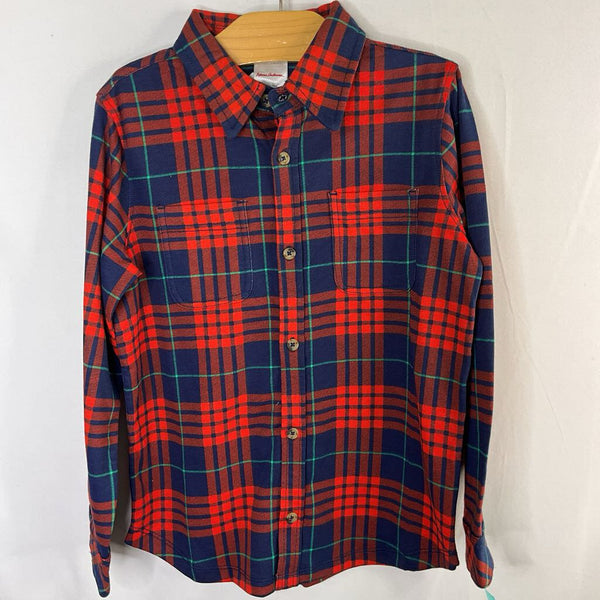 Size 6-7 (120): Hanna Andersson Navy/Red/Green Plaid Button-Up Shirt