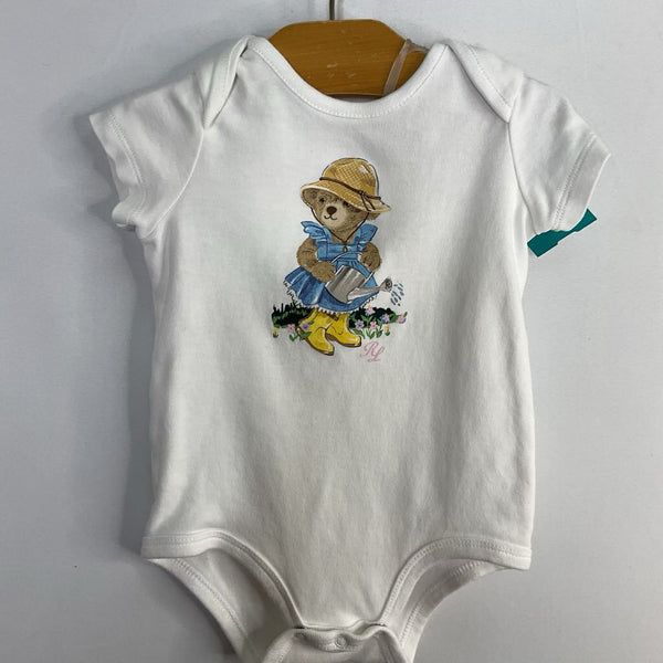 Size 9m: Ralph Lauren White/Multi Garden Teddy Onesie