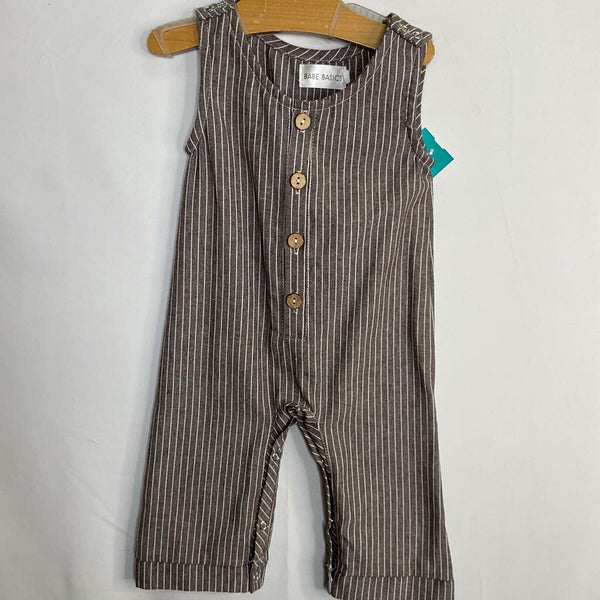 Size 6-12m: Babe Basics Brown/White Striped Linen Blend Romper